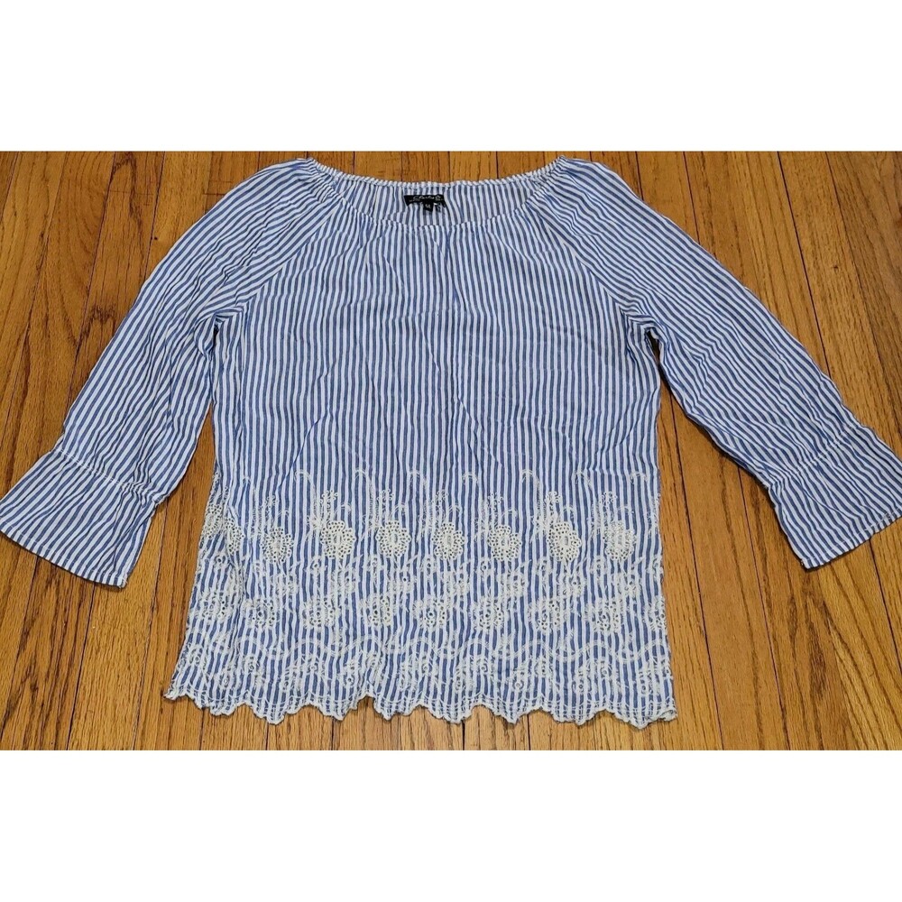 Charlie B Light Top Shirt Blouse Womens Size Large Boho Coastal Embroidered